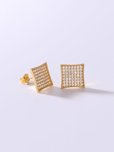 Yellow 925 Sterling Silver Cubic Zirconia White Square Minimalist Stud Earring