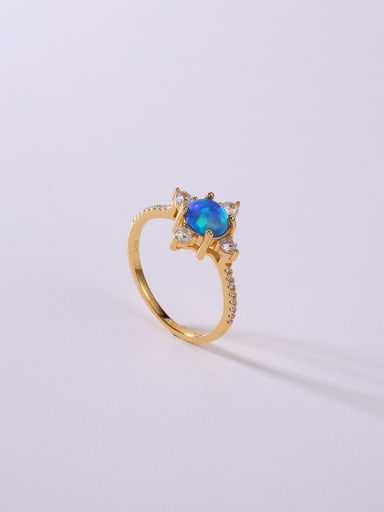 925 Sterling Silver Synthetic Opal Blue Minimalist Band Ring
