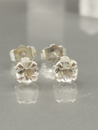 925 Sterling Silver Crystal White Round Dainty Stud Earring