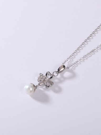 925 Sterling Silver Freshwater Pearl White Leaf Minimalist Lariat Necklace