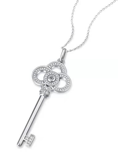 925 Sterling Silver Moissanite White Key Minimalist Lariat Necklace