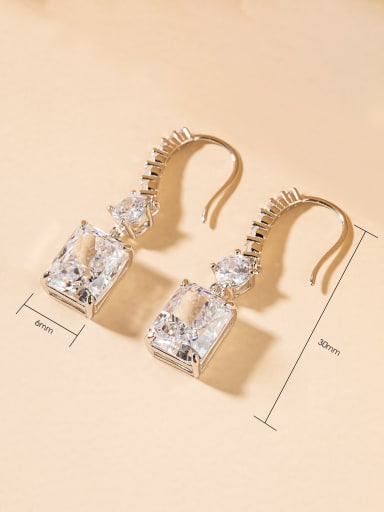 925 Sterling Silver Cubic Zirconia White Square Minimalist Drop Earring