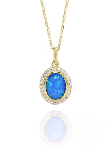 925 Sterling Silver Synthetic Opal Blue Minimalist Lariat Necklace