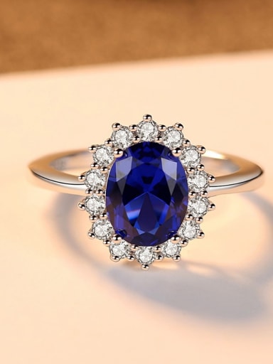 925 Sterling Silver Cubic Zirconia Blue Minimalist Band Ring