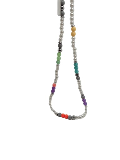 Brass Imitation Pearl Multi Color Minimalist Beaded Necklace
