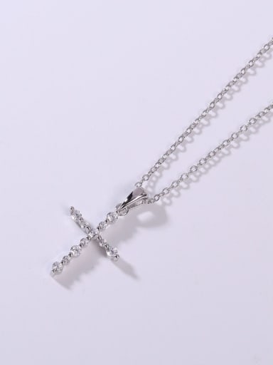 925 Sterling Silver Cubic Zirconia White Cross Minimalist Lariat Necklace