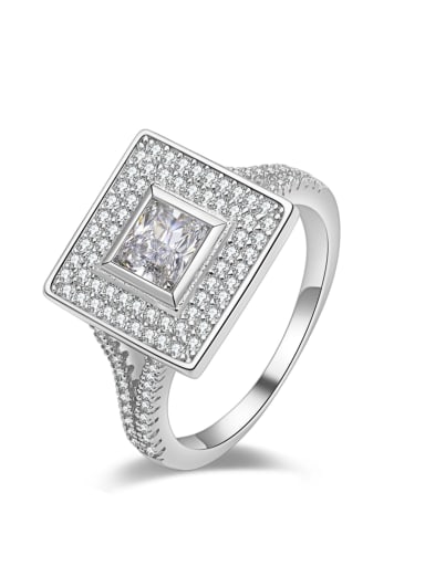 925 Sterling Silver Cubic Zirconia Multi Color Square Minimalist Band Ring