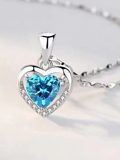 925 Sterling Silver Cubic Zirconia Blue Minimalist Link Necklace