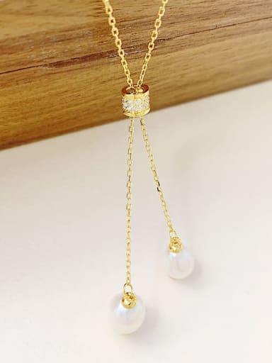 Yellow 925 Sterling Silver Freshwater Pearl White Minimalist Lariat Necklace