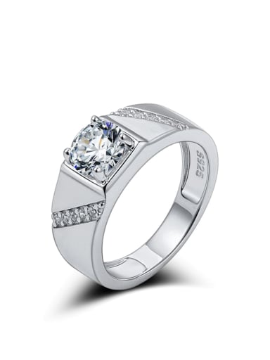 custom 925 Sterling Silver Moissanite White Minimalist Mens Ring