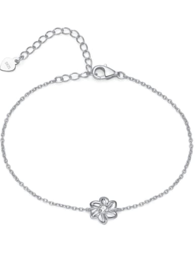 925 Sterling Silver Cubic Zirconia White Flower Minimalist Adjustable Bracelet