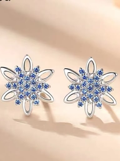 925 Sterling Silver Cubic Zirconia Blue Pentagram Minimalist Stud Earring