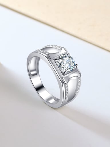 925 Sterling Silver Moissanite White Minimalist Mens Ring