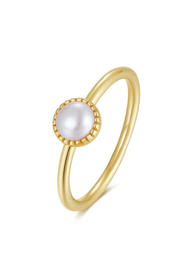 925 Sterling Silver Tila Bead Freshwater Pearl White Round Minimalist Band Ring