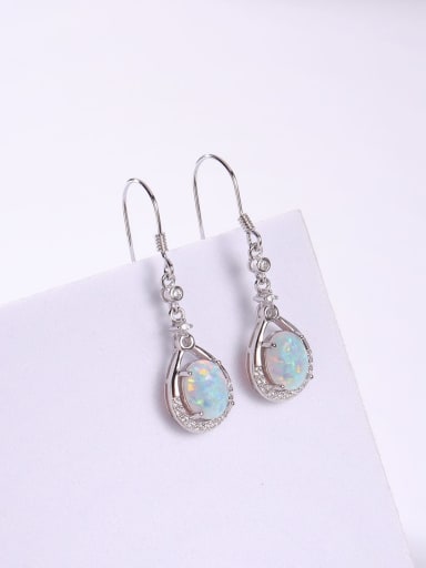 White 925 Sterling Silver Synthetic Opal Multi Color Minimalist Hook Earring