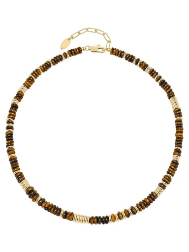 Brass Tiger Eye Irregular Minimalist Cuban Necklace