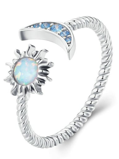925 Sterling Silver Synthetic Opal White Minimalist Midi Ring