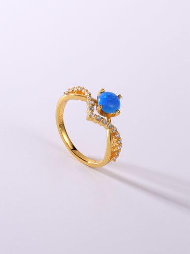 925 Sterling Silver Synthetic Opal Blue Minimalist Band Ring