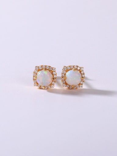 White 5.0 925 Sterling Silver Synthetic Opal Multi Color Minimalist Stud Earring