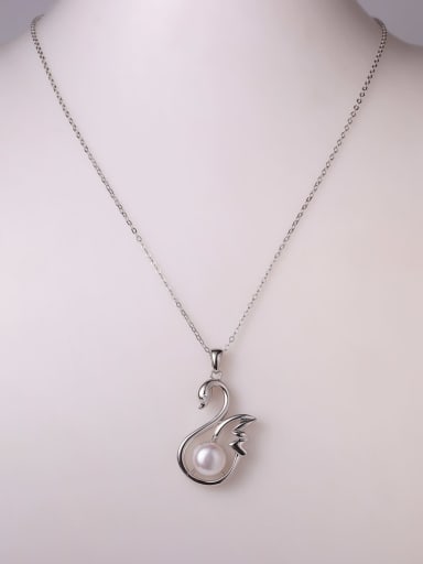 925 Sterling Silver Freshwater Pearl White Swan Minimalist Lariat Necklace