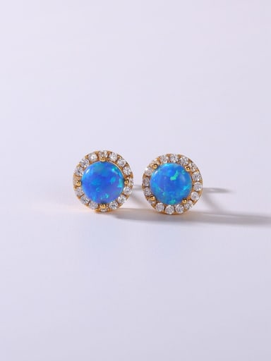 925 Sterling Silver Synthetic Opal Blue Minimalist Stud Earring