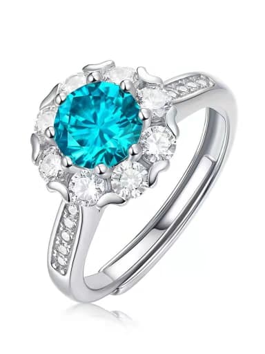 925 Sterling Silver Moissanite Blue Classic Band Ring
