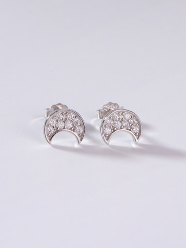 925 Sterling Silver Cubic Zirconia White Moon Minimalist Stud Earring