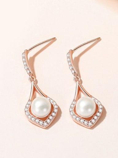 Red 925 Sterling Silver Imitation Pearl Drop Earring