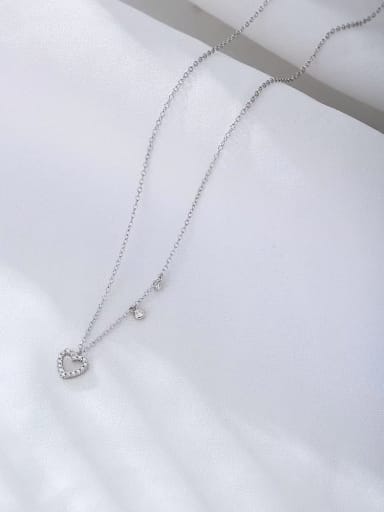White 925 Sterling Silver Cubic Zirconia White Heart Minimalist Link Necklace