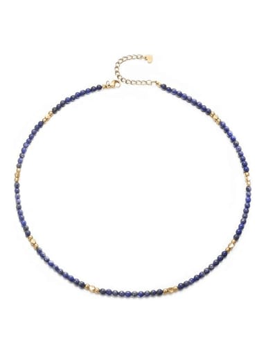 Blue Brass Crystal Round Minimalist Cuban Necklace