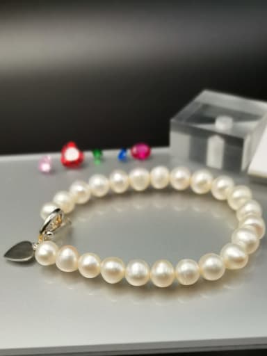925 Sterling Silver Freshwater Pearl White Round Dainty Beaded Bracelet