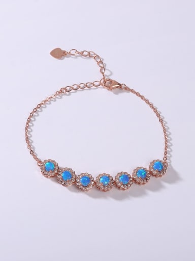 Rose 925 Sterling Silver Synthetic Opal Blue Minimalist Adjustable Bracelet