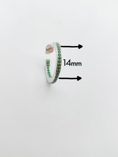 Green stone white 925 Sterling Silver Cubic Zirconia Minimalist Hoop Earring