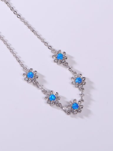 925 Sterling Silver Synthetic Opal Blue Minimalist Adjustable Bracelet