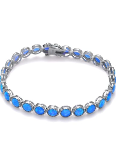 925 Sterling Silver Synthetic Opal Blue Minimalist Link Bracelet