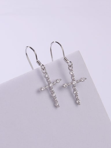 925 Sterling Silver Cubic Zirconia White Cross Minimalist Hook Earring