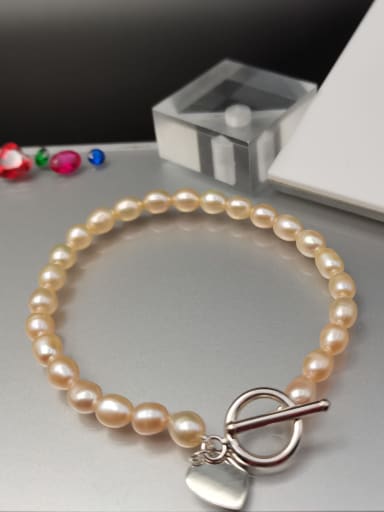 Pink 925 Sterling Silver Freshwater Pearl White Irregular Dainty Beaded Bracelet