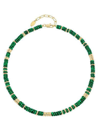 Brass Malchite Irregular Minimalist Cuban Necklace