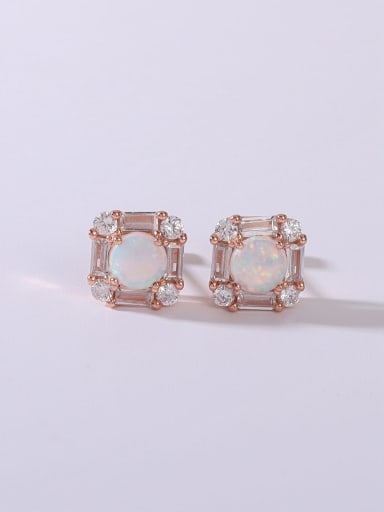 custom 925 Sterling Silver Synthetic Opal White Minimalist Stud Earring