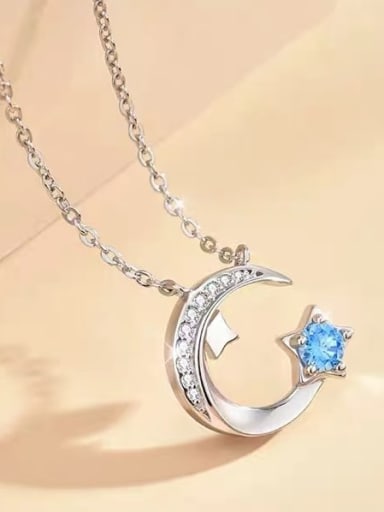 925 Sterling Silver Cubic Zirconia Blue Moon Minimalist Bib Necklace