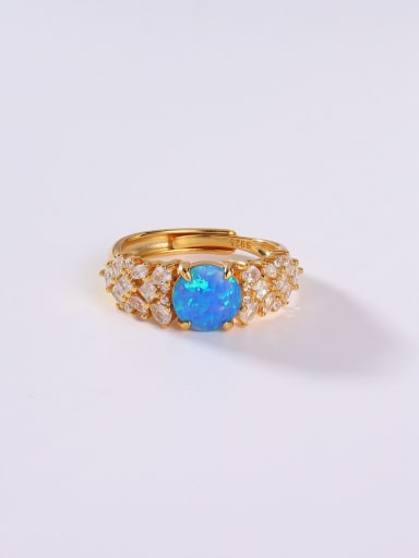 Blue 925 Sterling Silver Synthetic Opal Multi Color Minimalist Band Ring