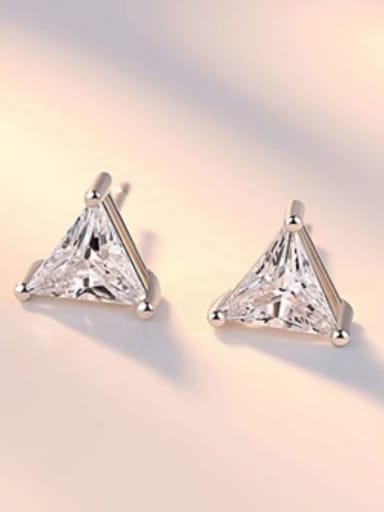 925 Sterling Silver Cubic Zirconia White Triangle Dainty Stud Earring