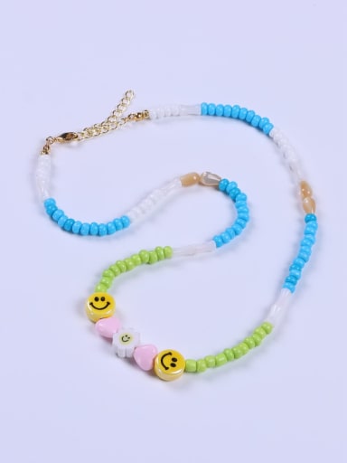 Stainless steel Porcelain Multi Color Glass beads Minimalist Lariat Necklace