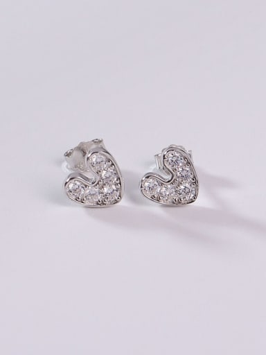 925 Sterling Silver Cubic Zirconia White Heart Minimalist Stud Earring