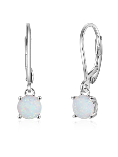 925 Sterling Silver Synthetic Opal White Minimalist Huggie Earring
