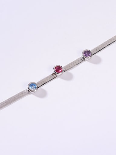925 Sterling Silver Cubic Zirconia Multi Color Minimalist Adjustable Bracelet