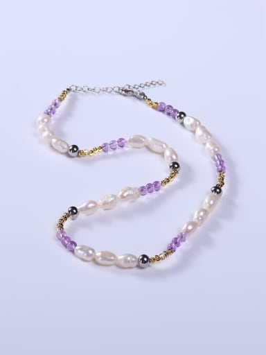 Stainless steel Freshwater Pearl Multi Color Minimalist Beaded Necklace