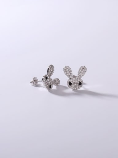 925 Sterling Silver Cubic Zirconia White Rabbit Minimalist Stud Earring