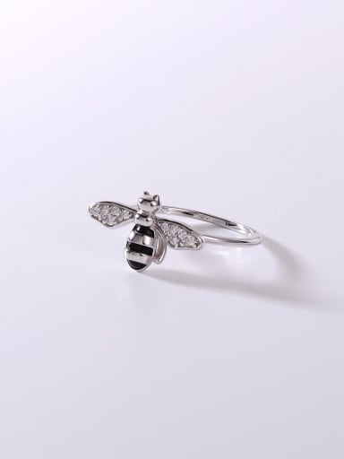 White 925 Sterling Silver Cubic Zirconia White Bee Minimalist Band Ring