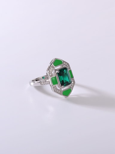 White 925 Sterling Silver Cubic Zirconia Green Minimalist Band Ring